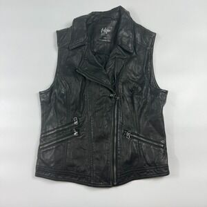 Tokyo Darling Faux Leather Vest Womens Medium Black Collared Asymmetrical Zip
